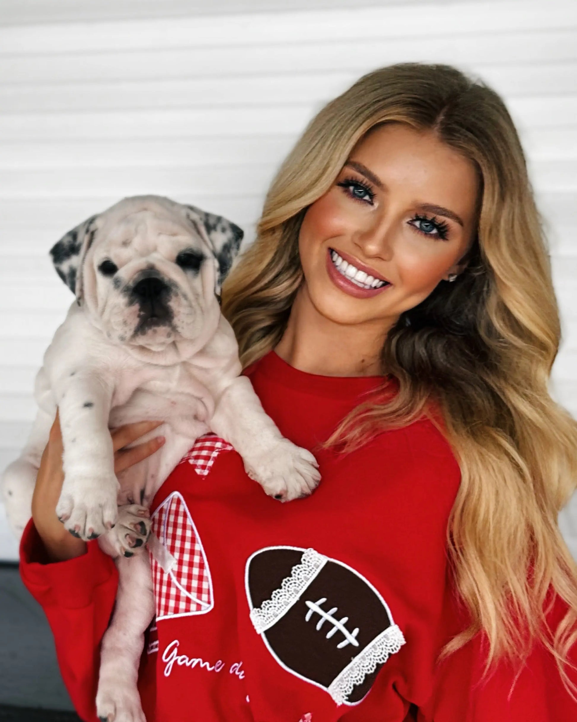 Football Game Day Patchwork Long Sleeve Crewneck Sweatshirt Main Strip