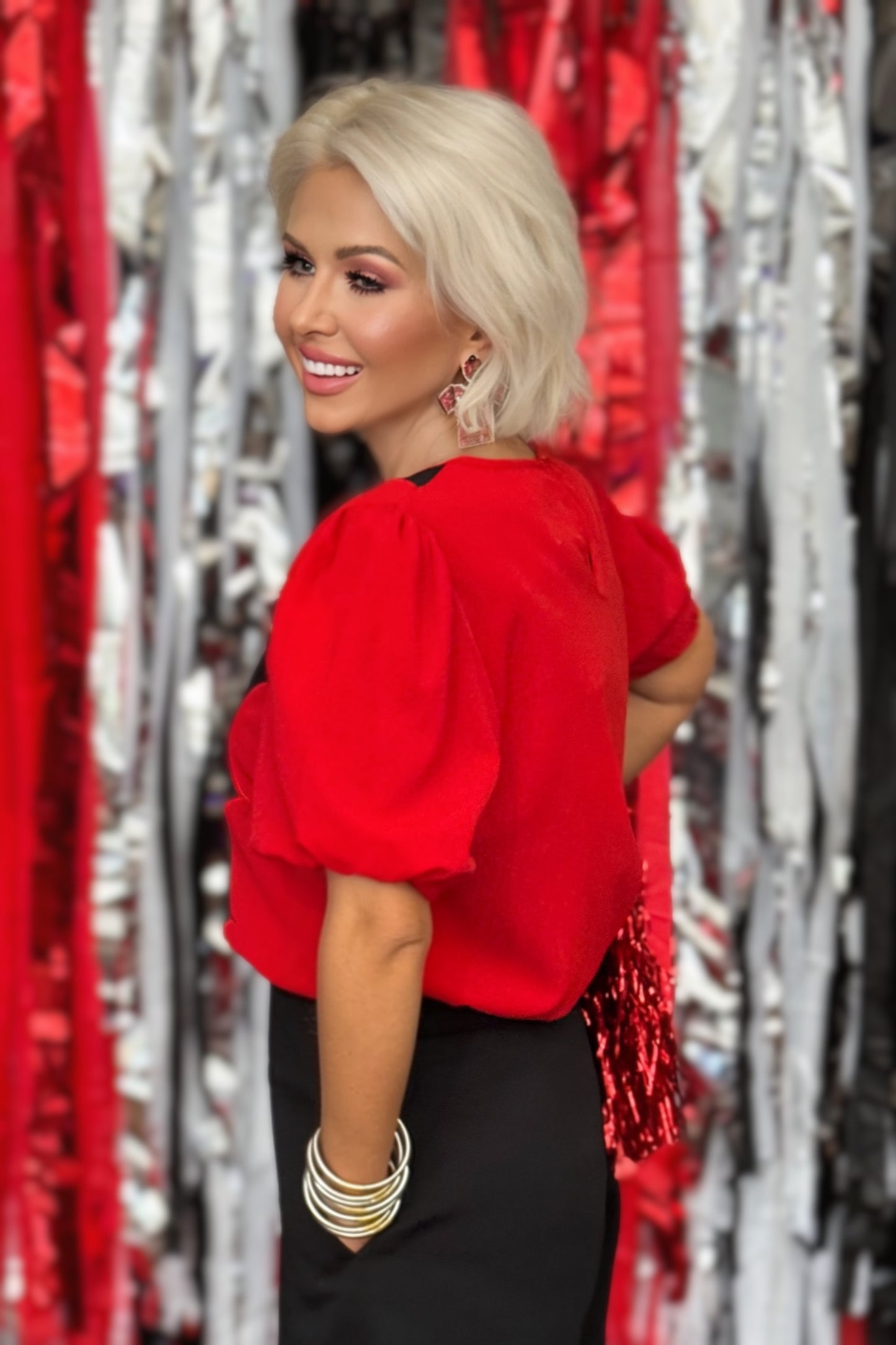 Red Zone Romance Scallop Blouse