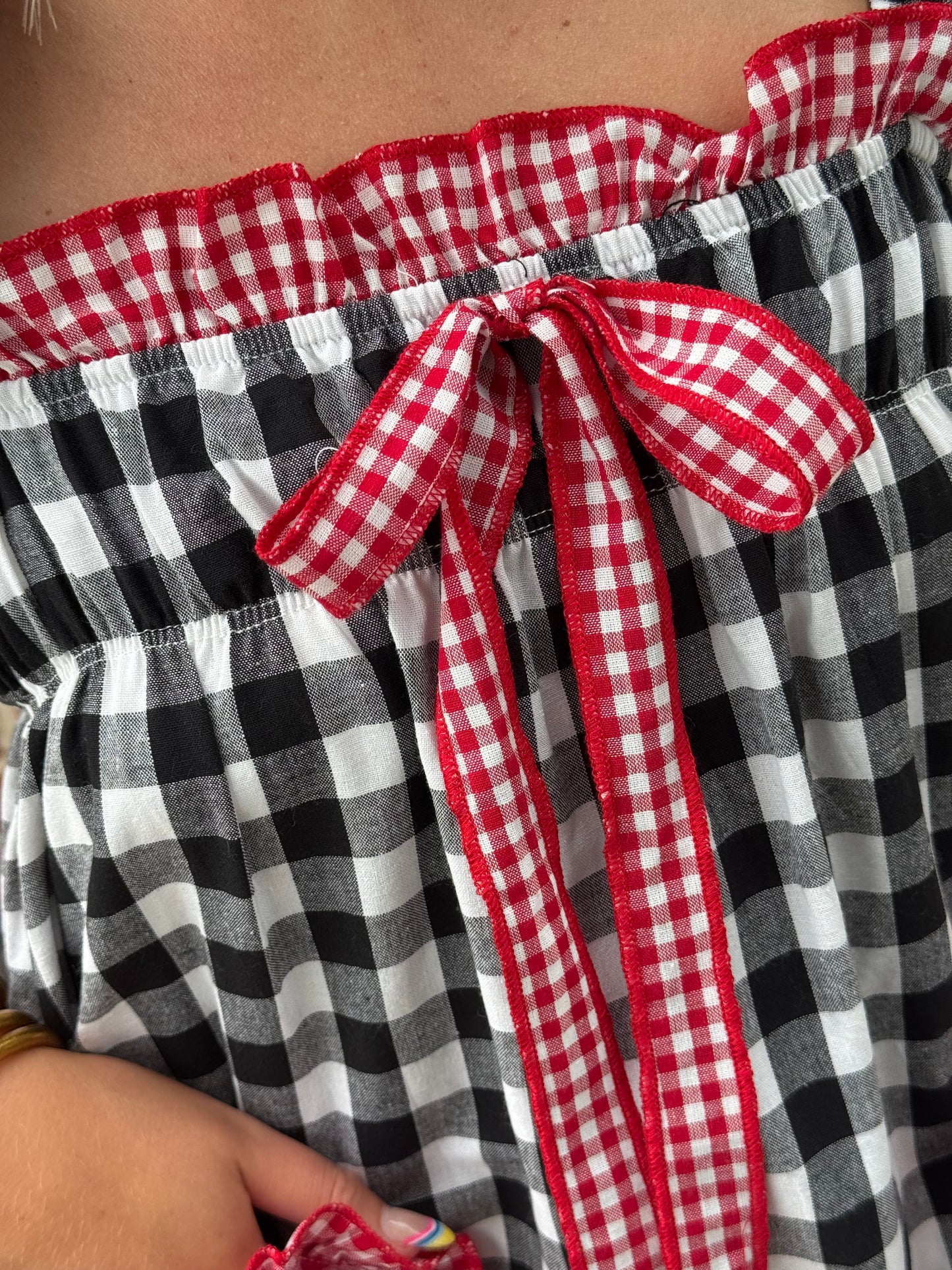 Red & Black Gingham Heart Pocket Babydoll Dress
