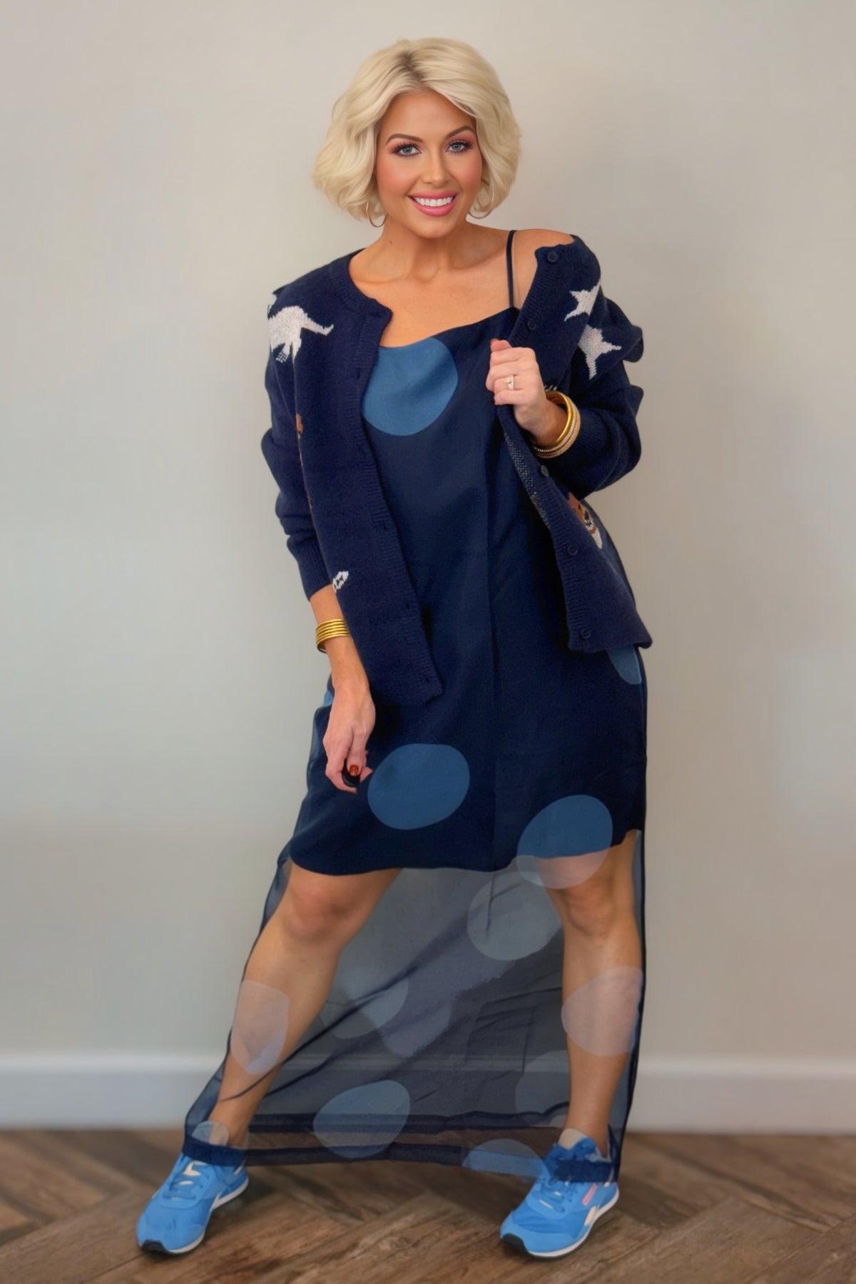 Midnight Muse Polka Dot Overlay Maxi Dress