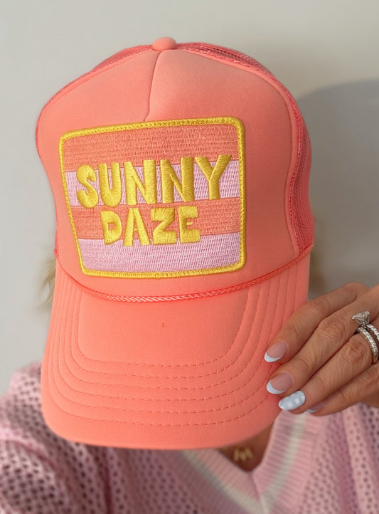 Sunny Daze Coral Retro Trucker Hat