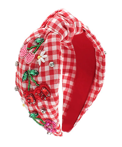 Cherry Crush Red Gingham Embellished Headband