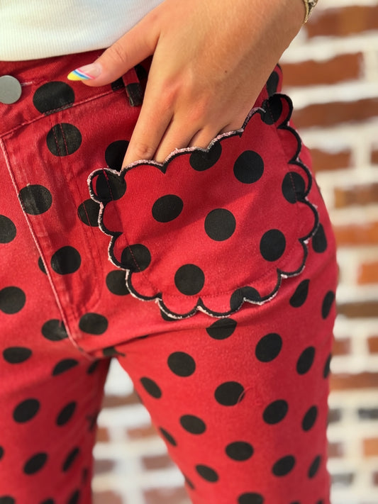 The Dottie Red Polka Dot Wide-Leg Pants