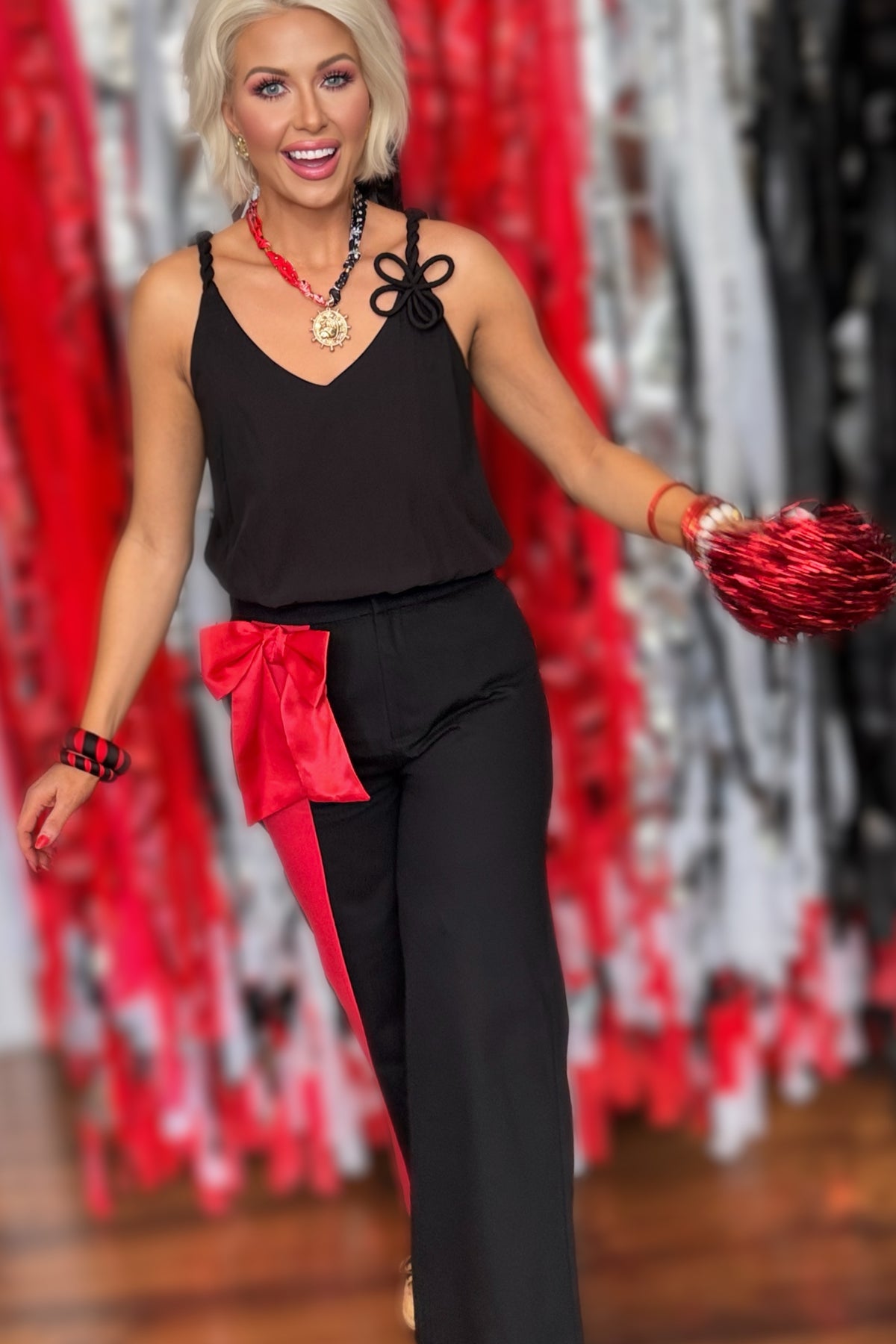 Bow Down Side-Stripe Wide-Leg Pants