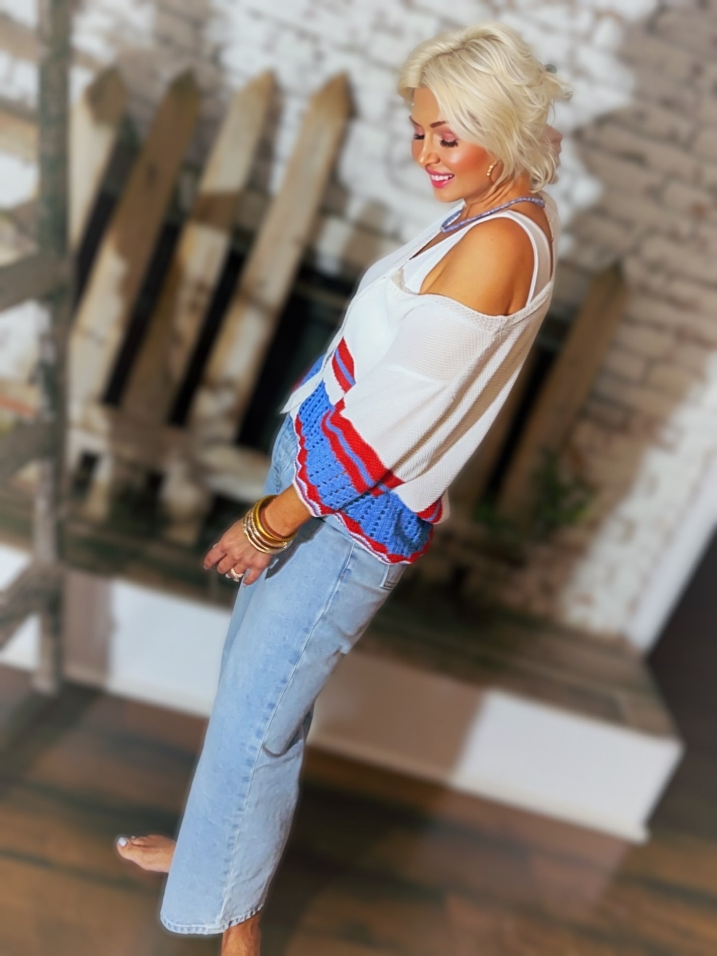 Coastal Club Crochet Stripe Cardigan