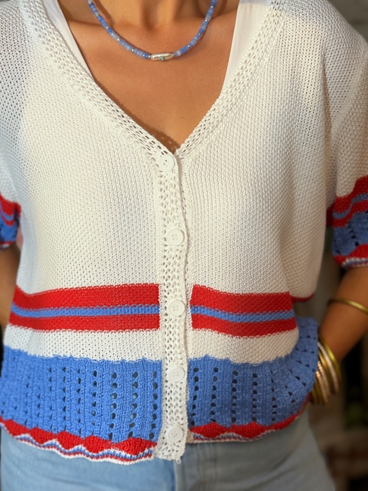 Coastal Club Crochet Stripe Cardigan