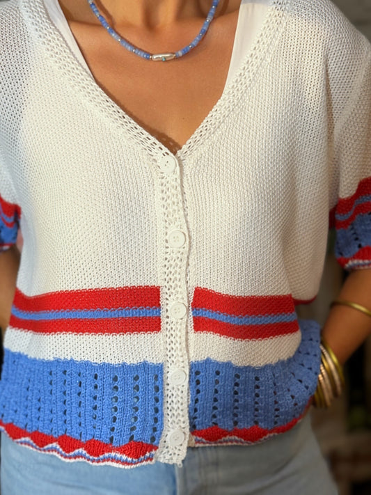 Coastal Club Crochet Stripe Cardigan