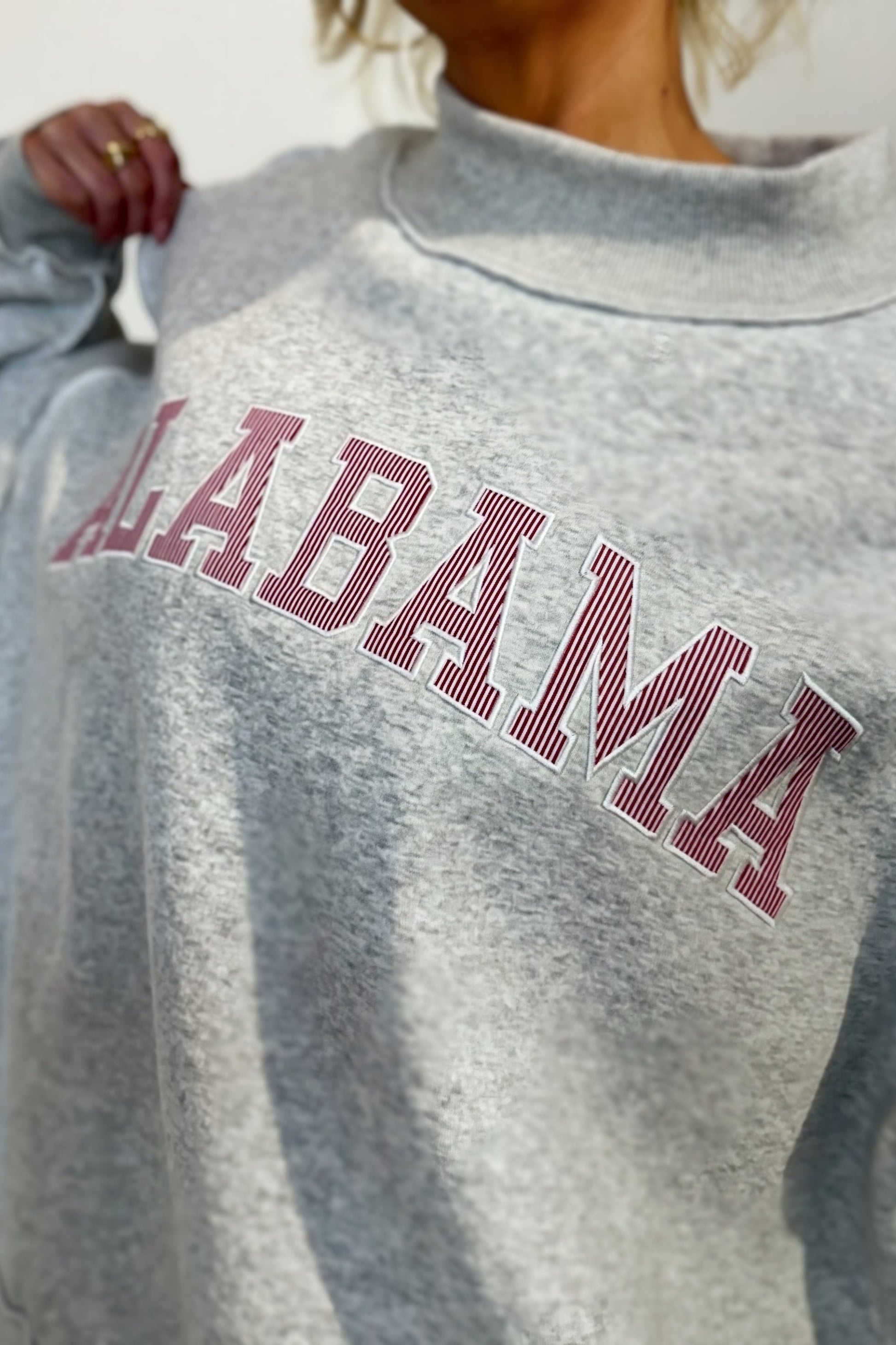 alabama oversized sweatshirt women mock neck collegiate pullover grey embroidered graphic cozy lounge top