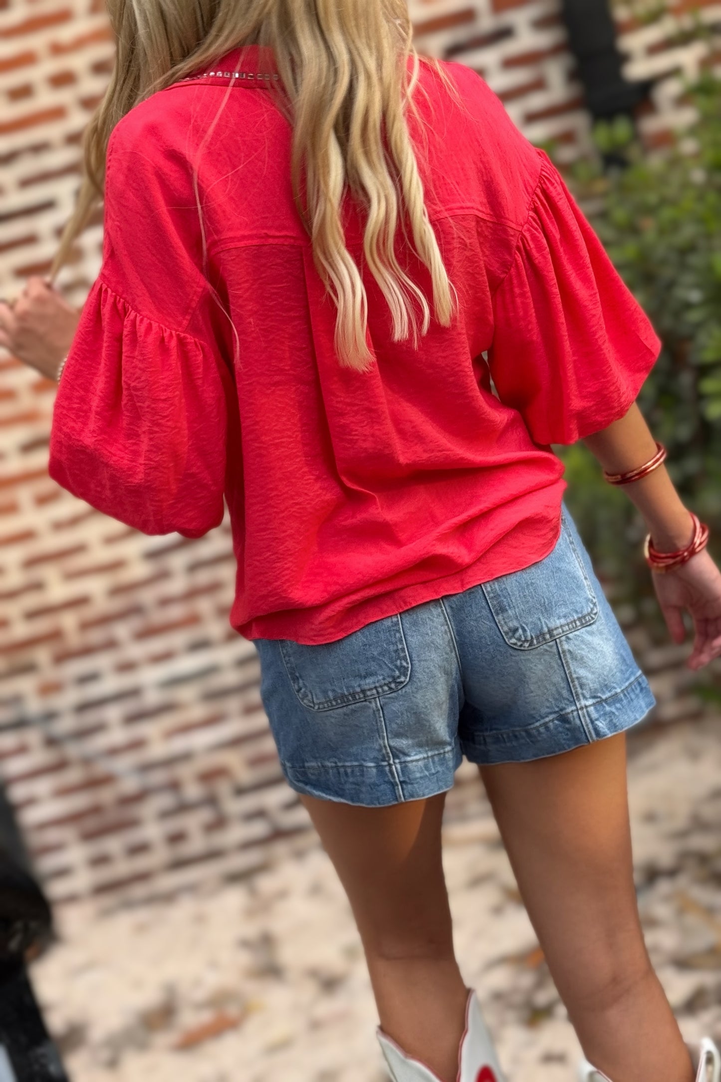 Too Too Hot Red Spark Rhinestone-Collar Blouse