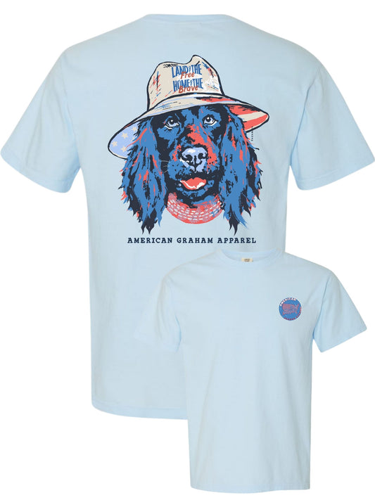 PREORDER: Land of the Free Dog Patriotic Graphic T-Shirt | American Graham Apparel | USA Flag Dog Tee
