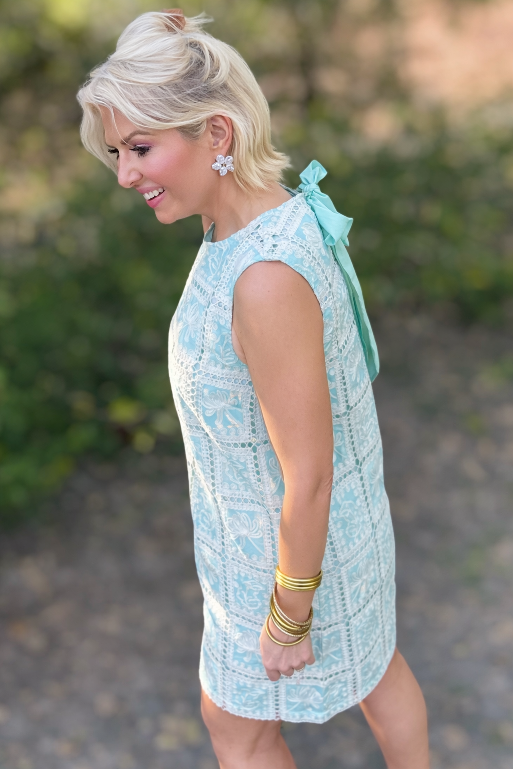Mint Julep Lace Patch Work Mini Shift Dress