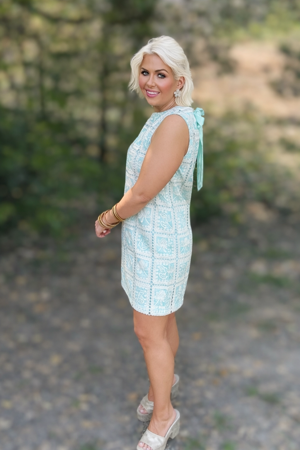 Mint Julep Lace Patch Work Mini Shift Dress