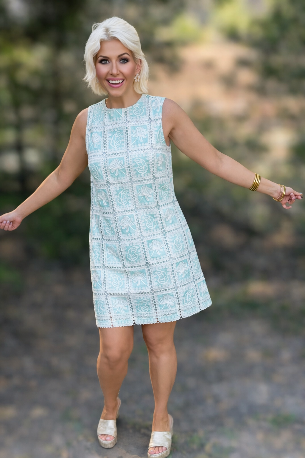 Mint Julep Lace Patch Work Mini Shift Dress