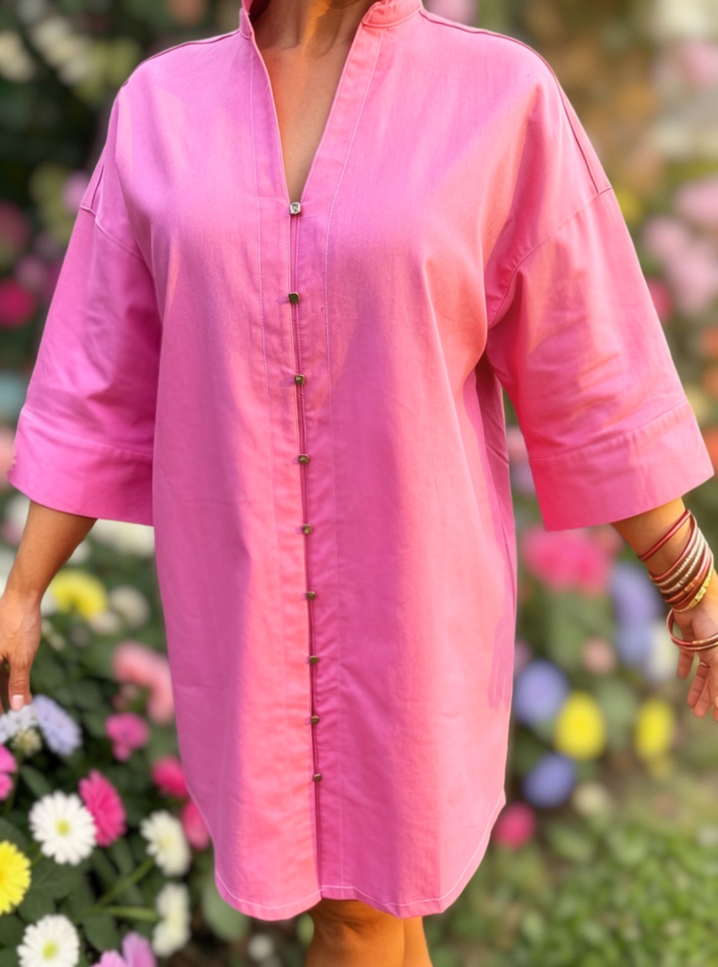 Pink Sugar Ruffle Collar Shirt Dress