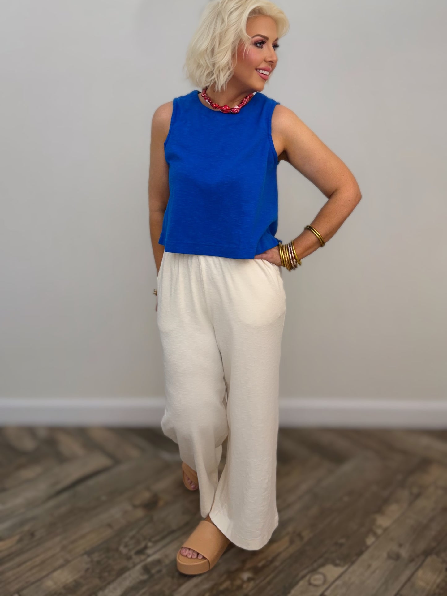 Blue Relaxed Crop Tank | Sleeveless Boxy Top | Matching Set Tank
