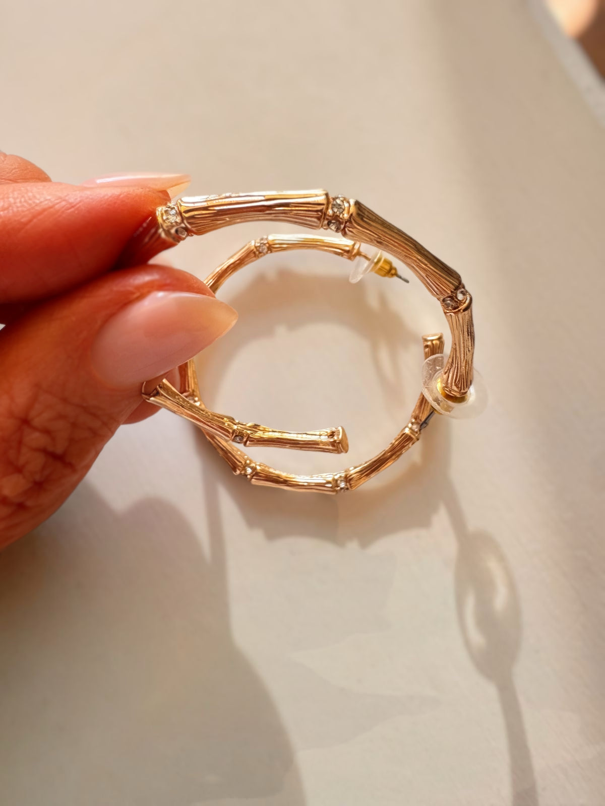 Pavé Crystal Bamboo Hoop Earrings- 2 inch