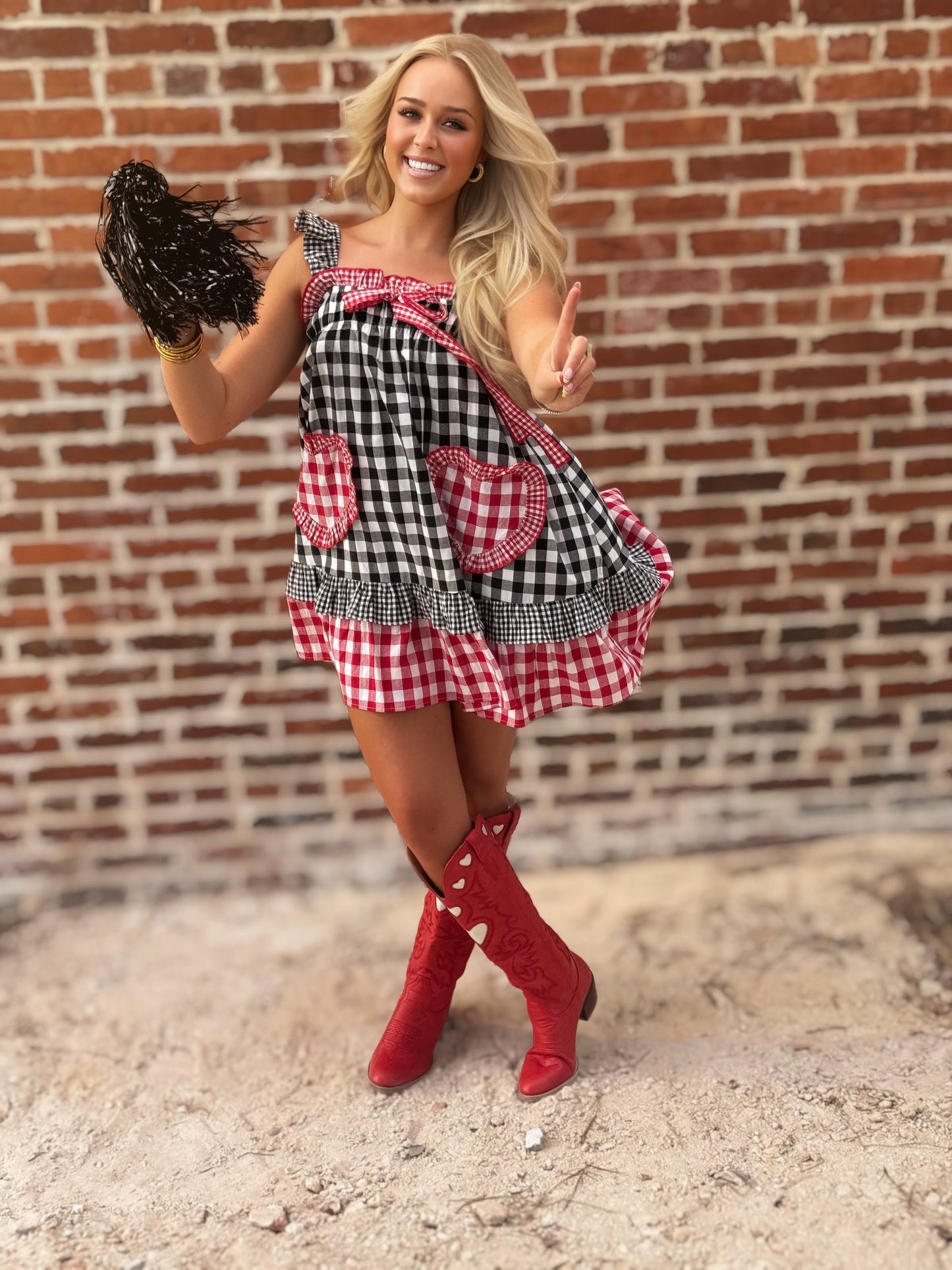 Red & Black Gingham Heart Pocket Babydoll Dress