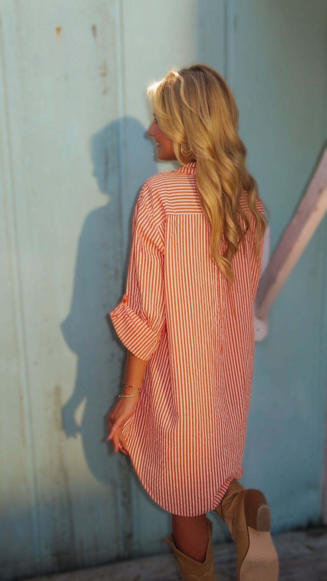 Sunset Stroll Italian Orange Stripe Shirt Dress