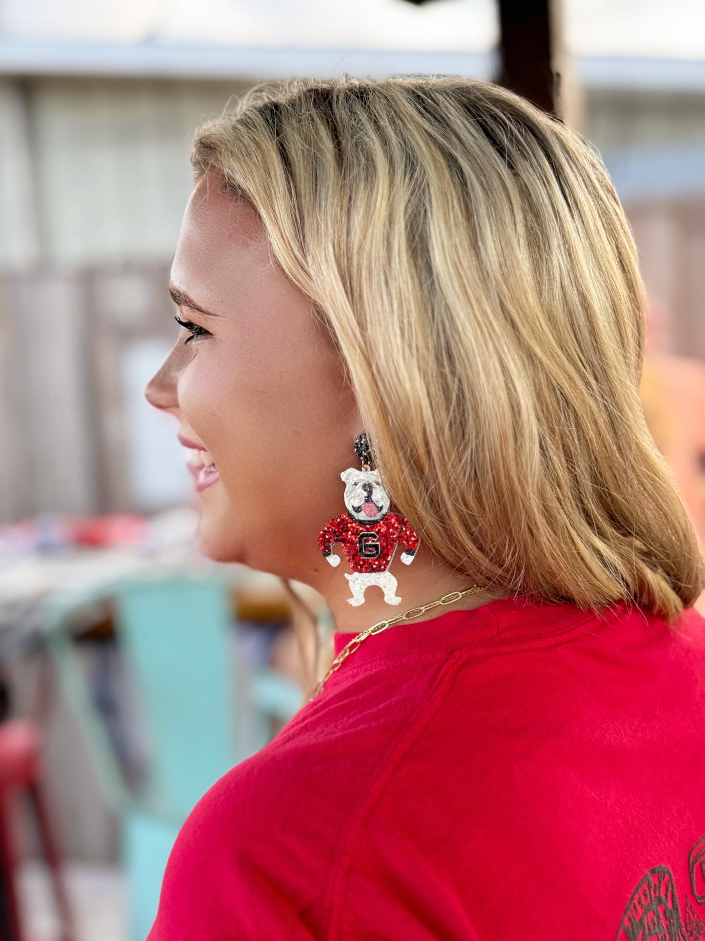 Glitter Standing Georgia Bulldog Earrings