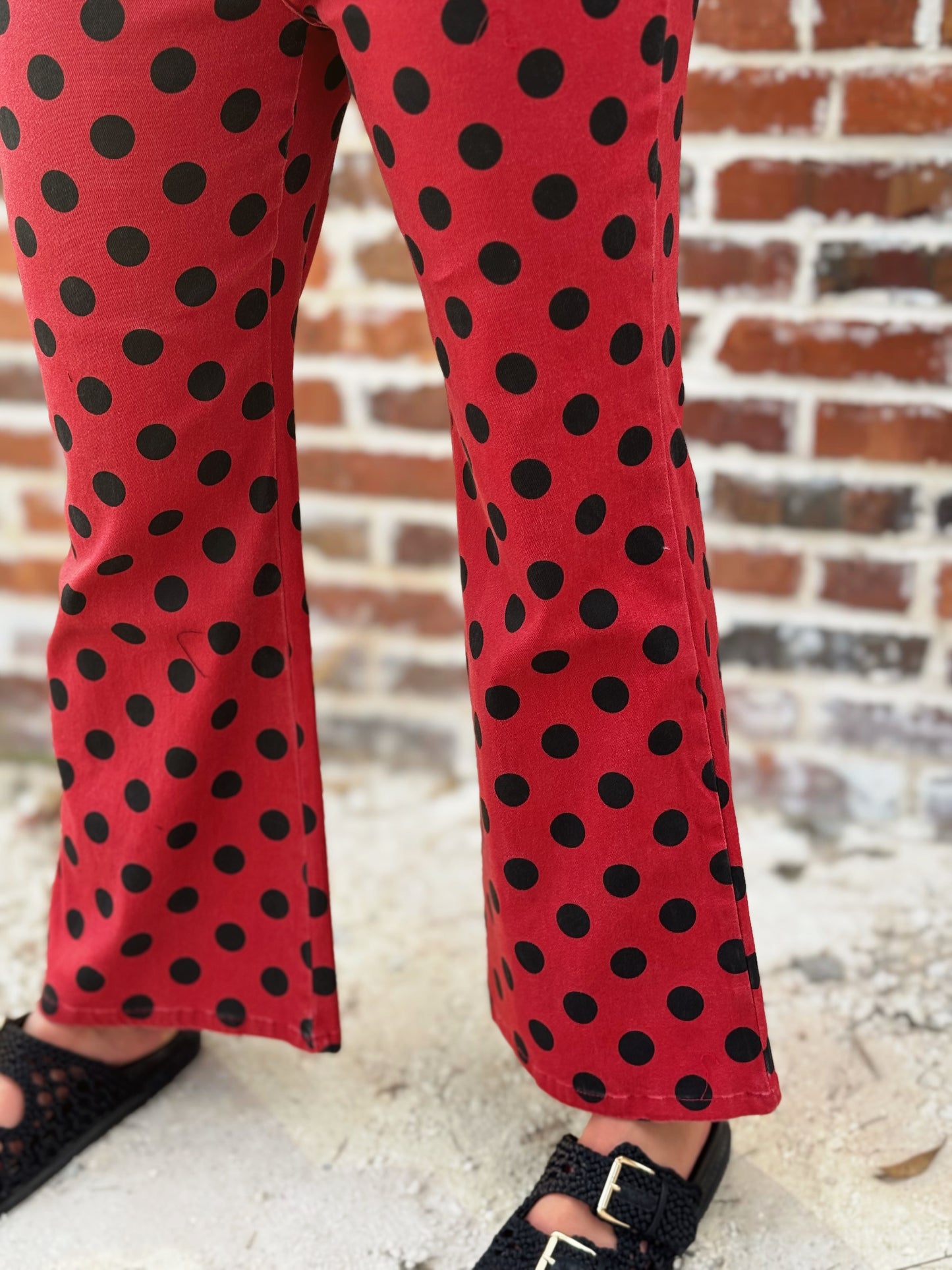 The Dottie Red Polka Dot Wide-Leg Pants