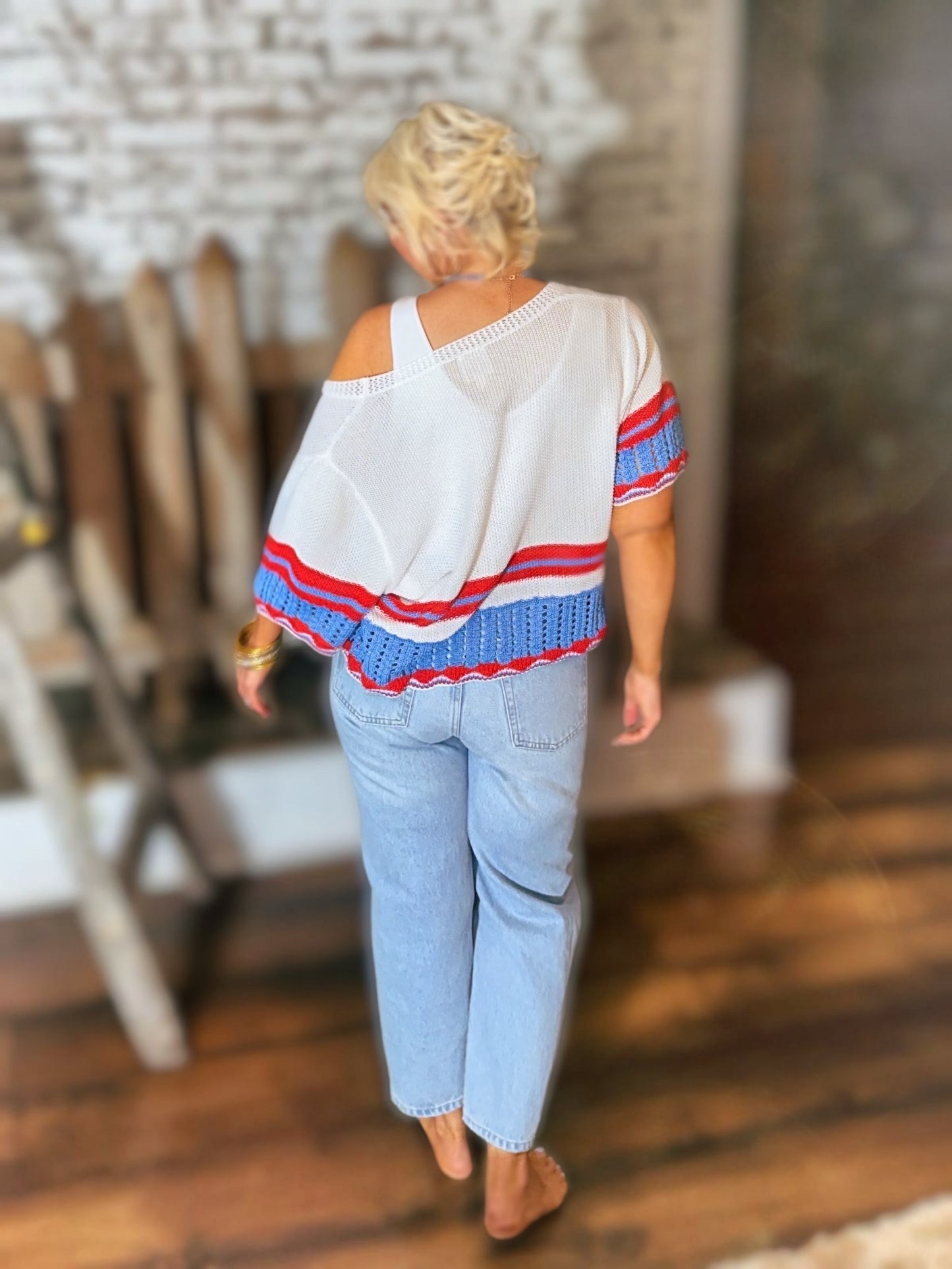 Coastal Club Crochet Stripe Cardigan