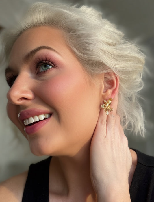 Golden Penelope- Vintage Inspired Floral Stud Earrings