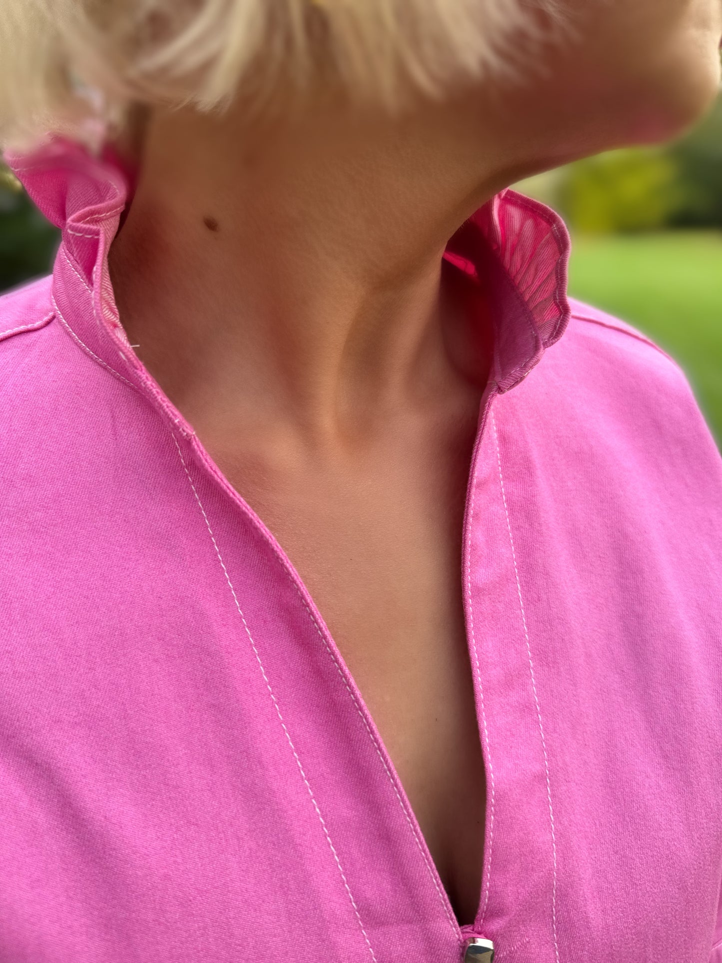 Pink Sugar Ruffle Collar Shirt Dress