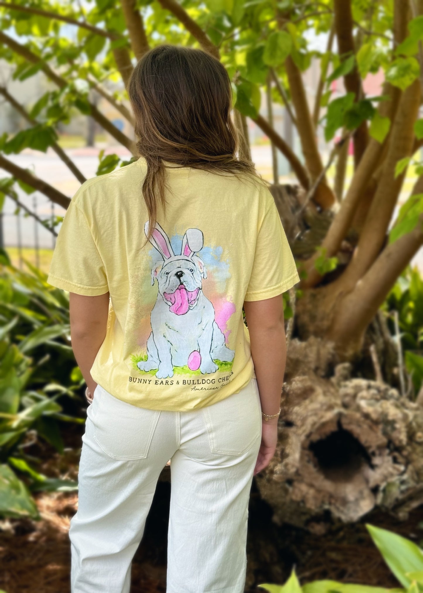 Bunny Ears & Bulldog Cheers Easter Comfort Tee American Graham Apparel