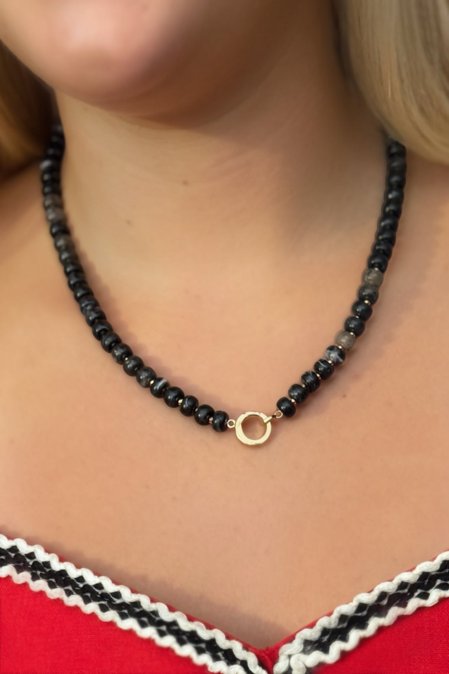 Paint It Black- Marble Bead & Ring Clasp Necklace
