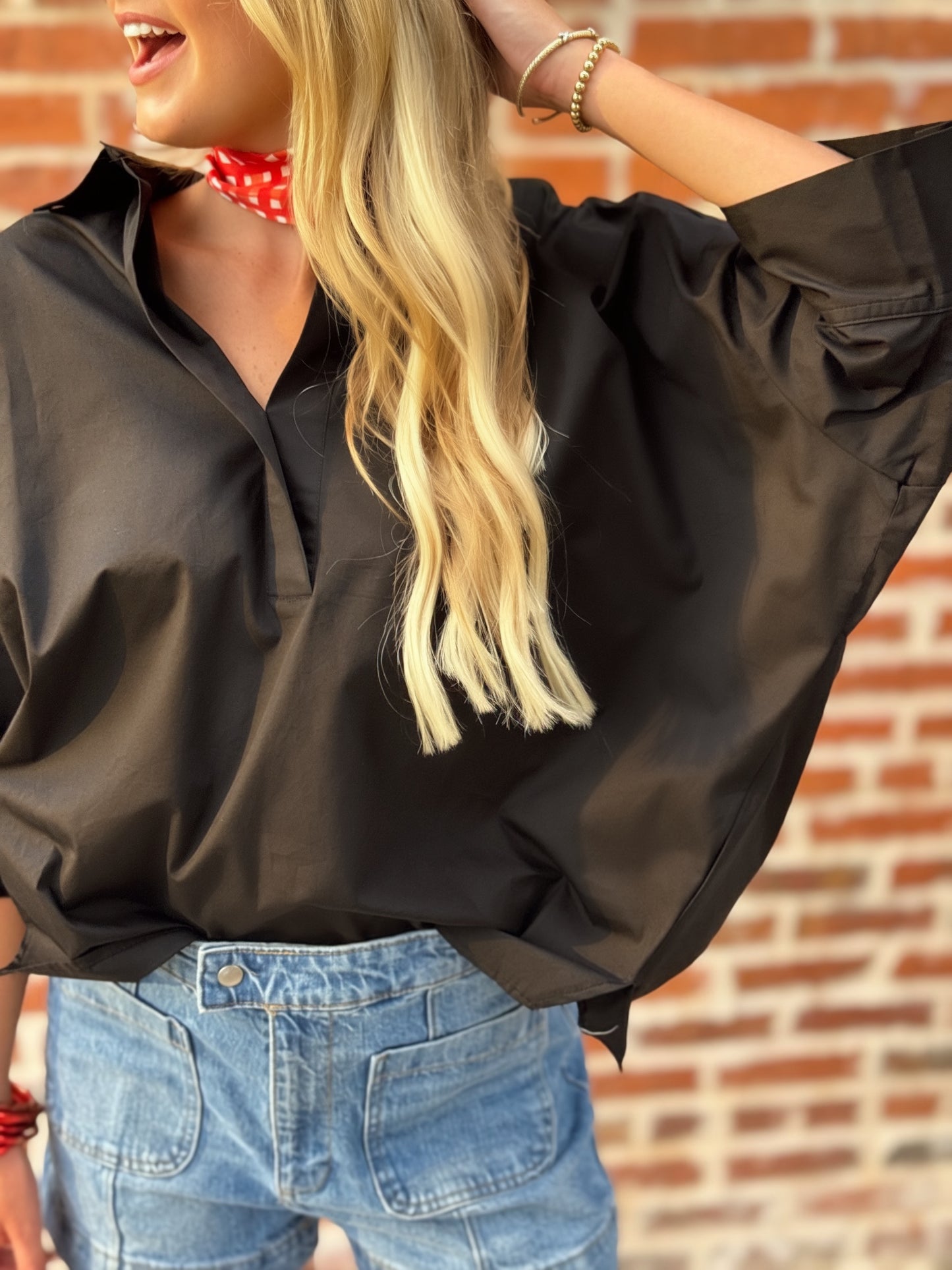 Everyday Ease Black Popover Cotton Shirt