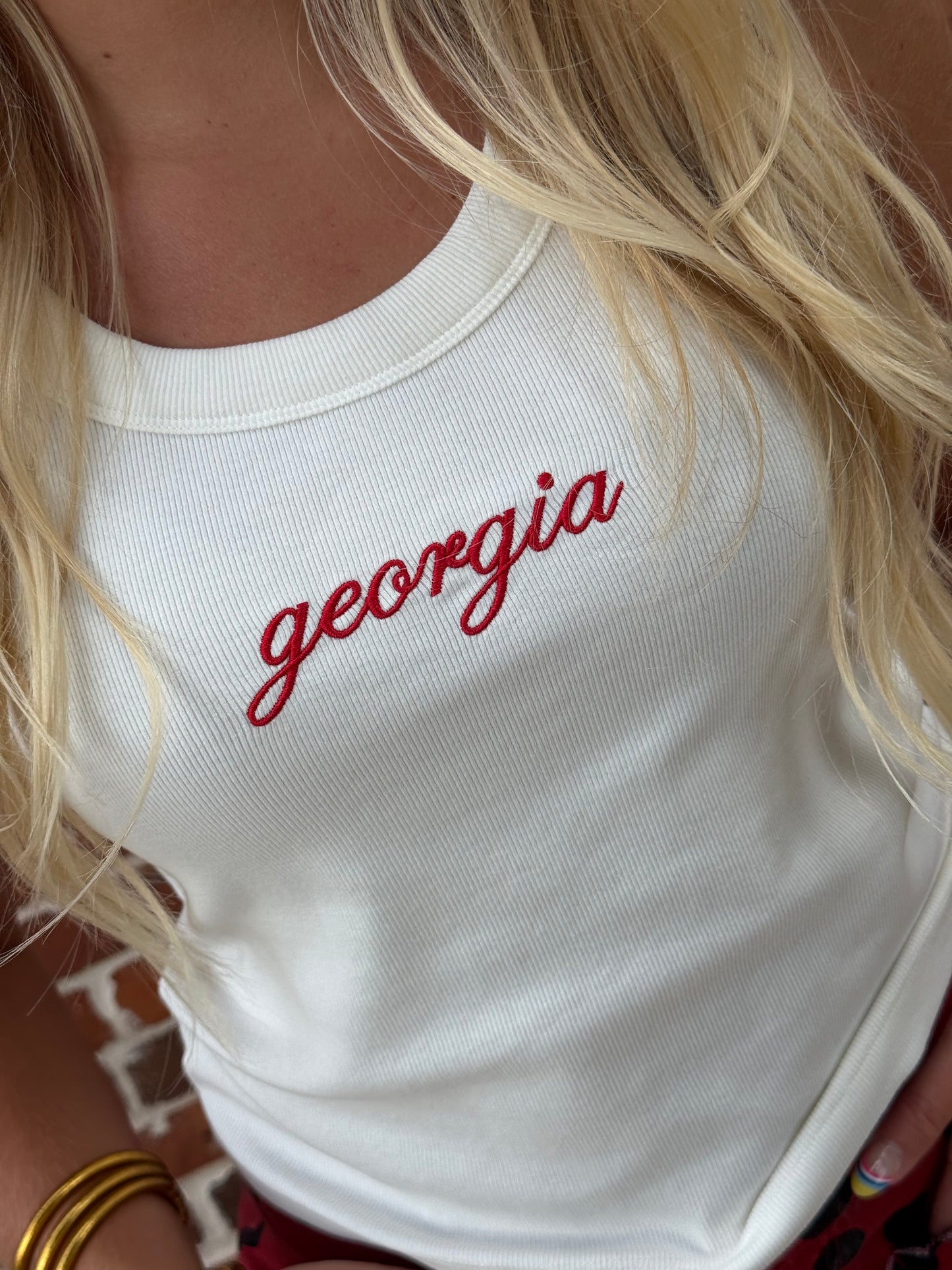 Georgia Embroidered Ribbed Tank Top