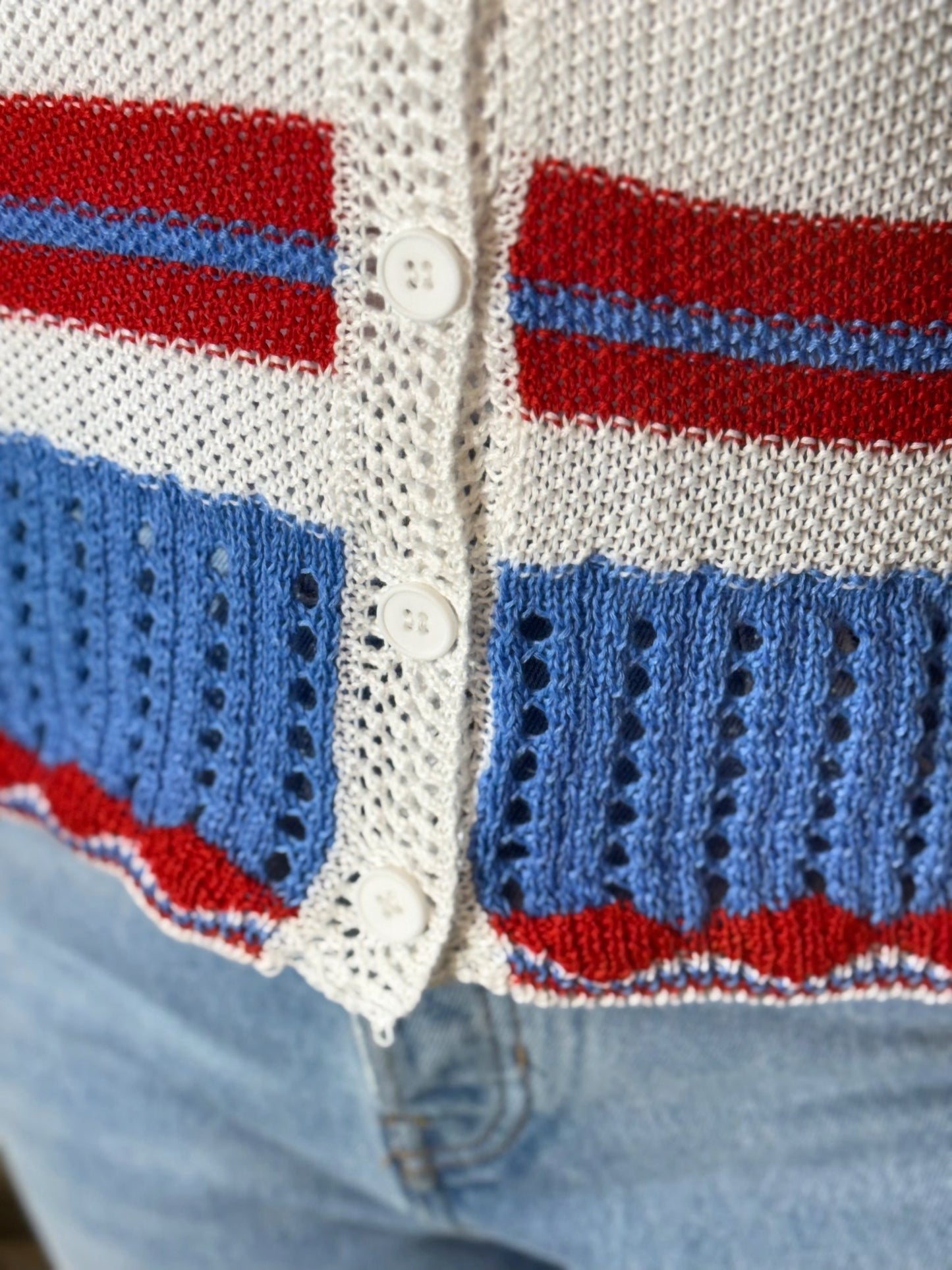 Coastal Club Crochet Stripe Cardigan