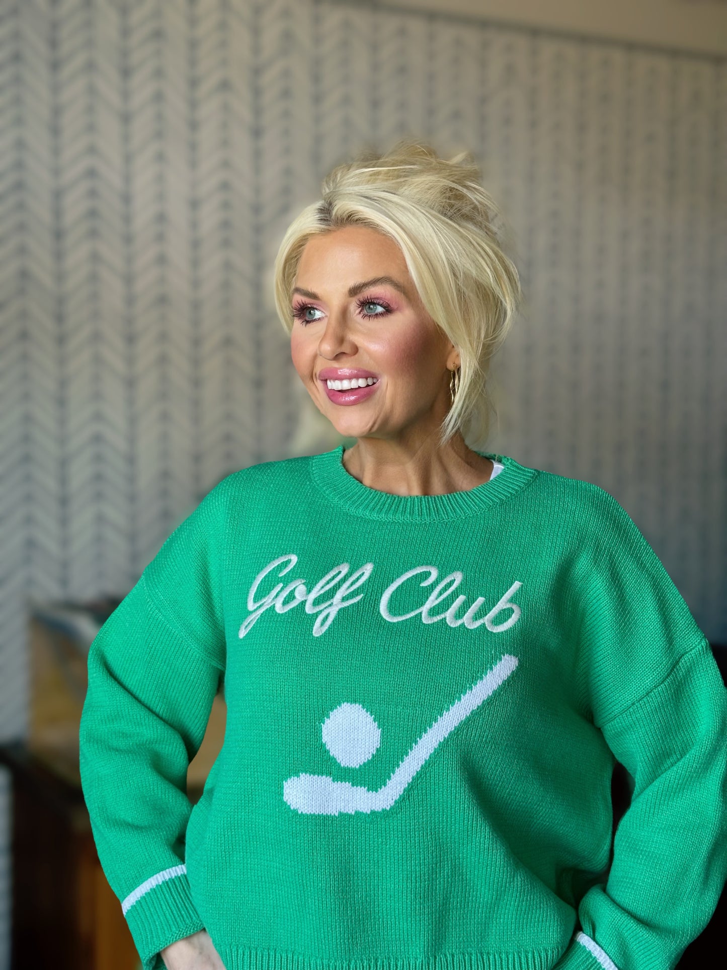 Fairways and Fun Days Green & White Golf Club Knit Sweater