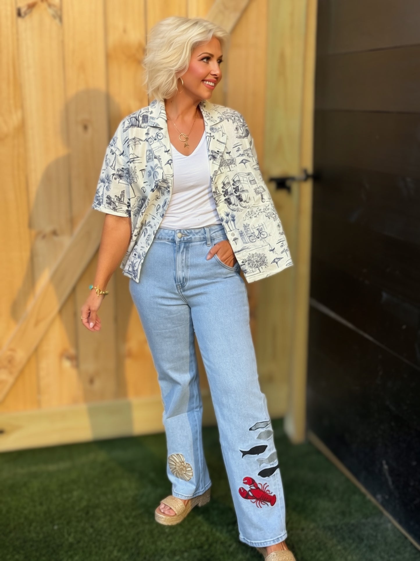 91804P Ocean Jeans mit geradem Bein und Stickerei: HELLBLAU / S-M-L (2-2-2)