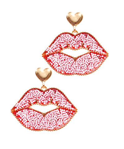 Boucles d'oreilles Lèvres Pailletées Rose Pétale Éprise