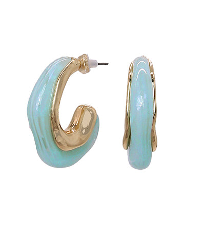 Aqua Marbled Acrylic Hoop Earrings – Gold-Tone Trim