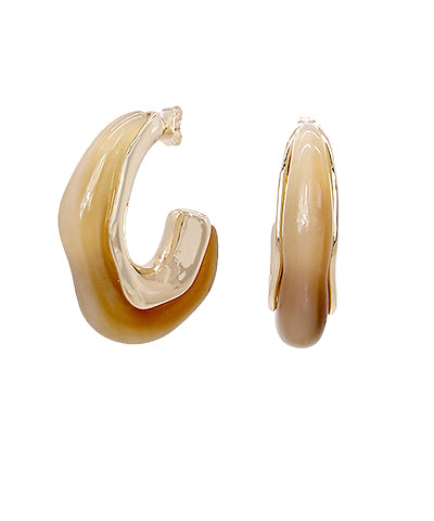 Neutral Marbled Acrylic Hoop Earrings – Gold-Tone Trim