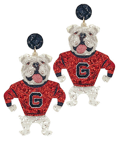 Glitter Standing Georgia Bulldog Earrings