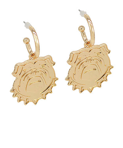 Gameday Gold Bulldog Dangle Hoop Earrings