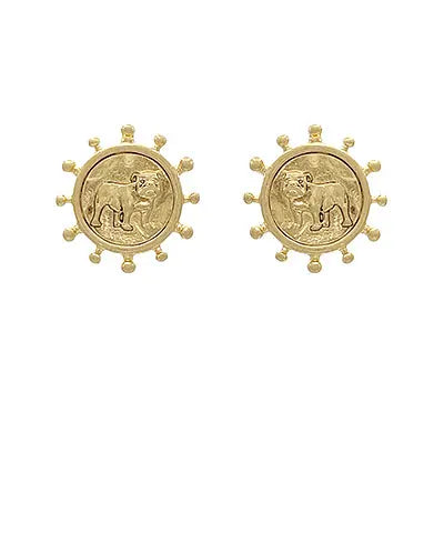 Vintage Gold Textured Bulldog Coin Earrings American Graham