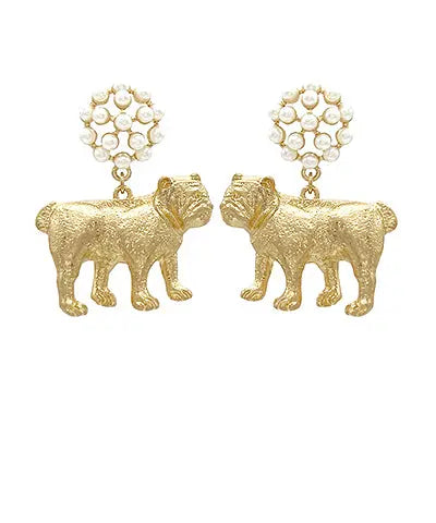 Vintage Gold Bulldog & Pearl Drop Earrings American Graham