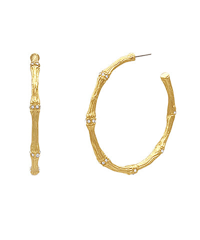 Pavé Crystal Bamboo Hoop Earrings- 2 inch