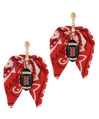Red Bandana Football Charm Earrings