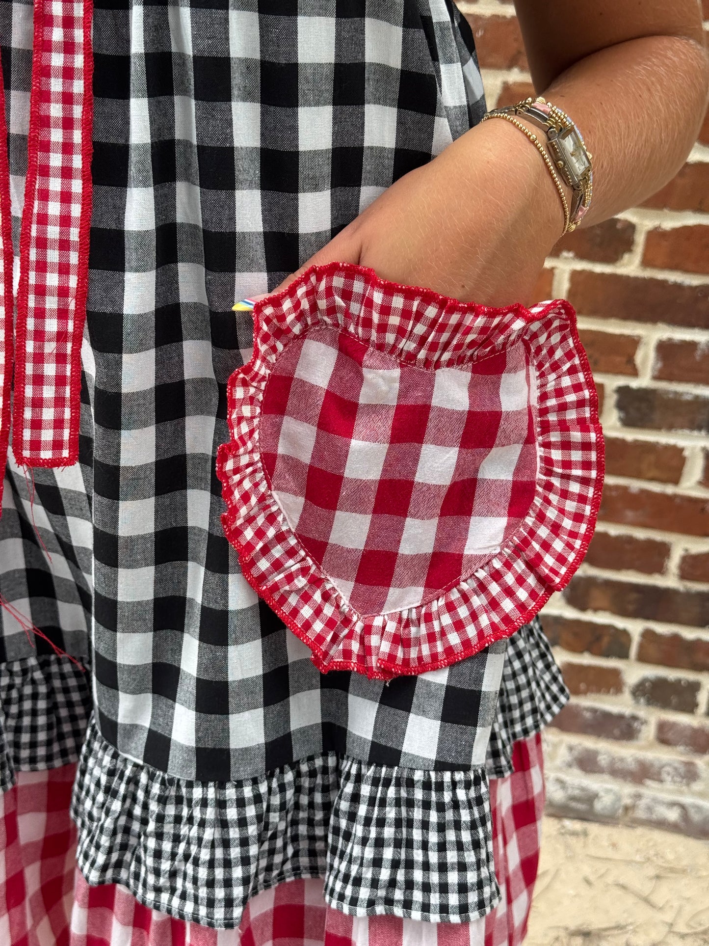 Red & Black Gingham Heart Pocket Babydoll Dress