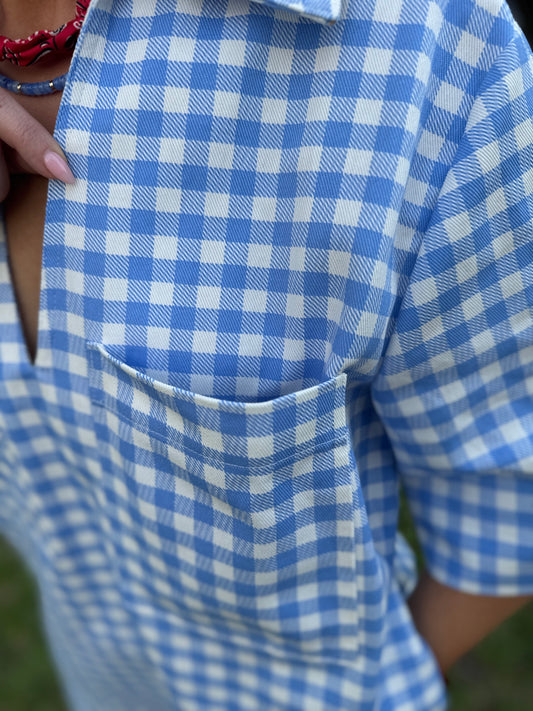 Liberty Blue Gingham Oversized Shirt Dress