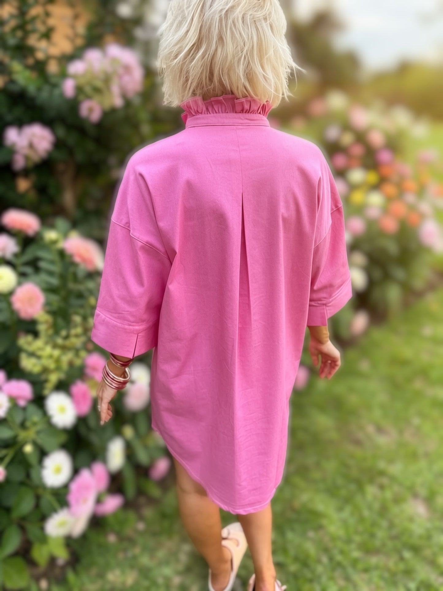 Pink Sugar Ruffle Collar Shirt Dress