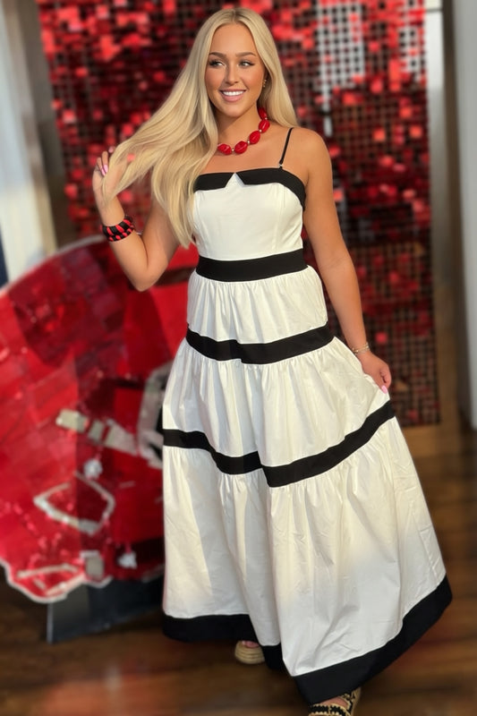 Eloise Black & White Tiered Maxi Dress