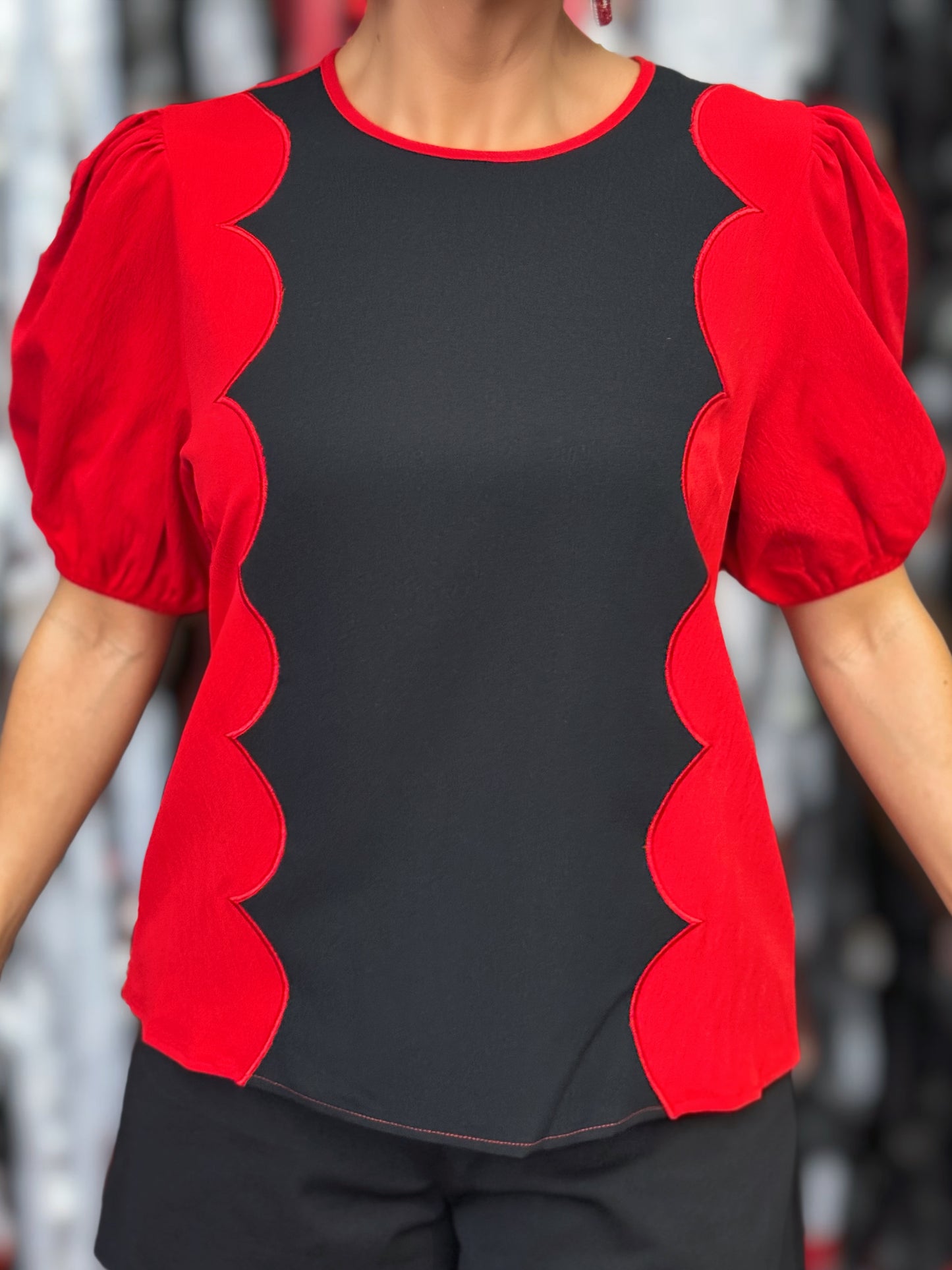 Red Zone Romance Scallop Blouse