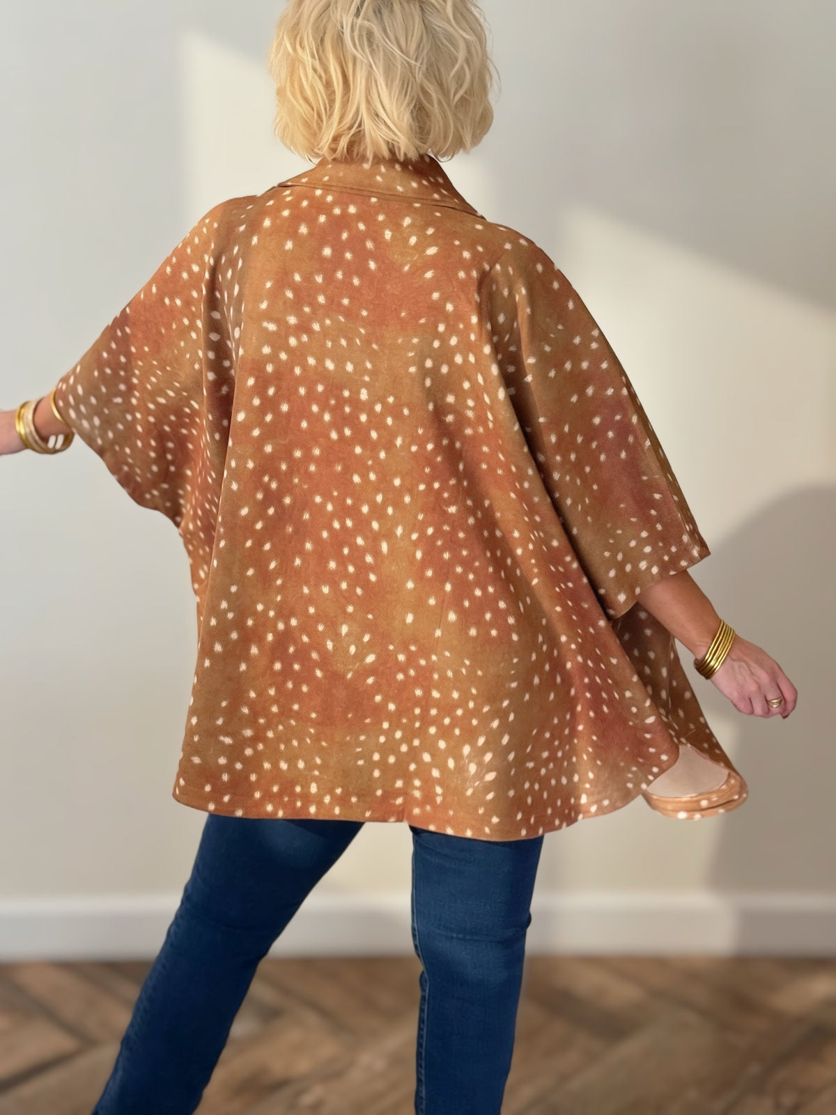 Fawn Print Open-Front Cape Coat