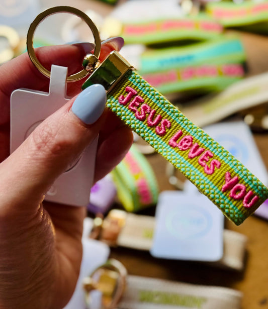 JESUS LOVES YOU Woven Canvas Keychain